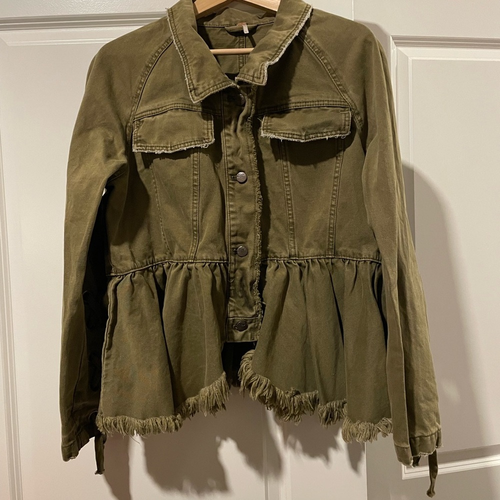 Free People Green Utility Jacket with Peplum Waist